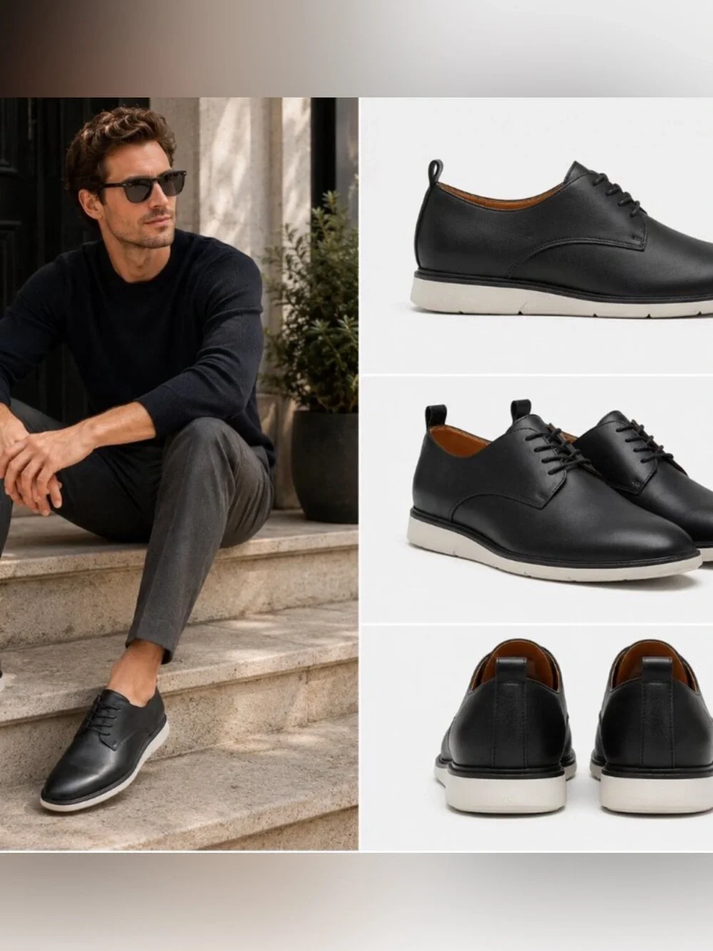Wolf & Sheperd Crossover Black Leather Derby Shoes Size 11.5